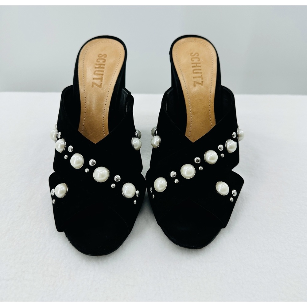 SCHUTZ Black Pearl Embellished Mules